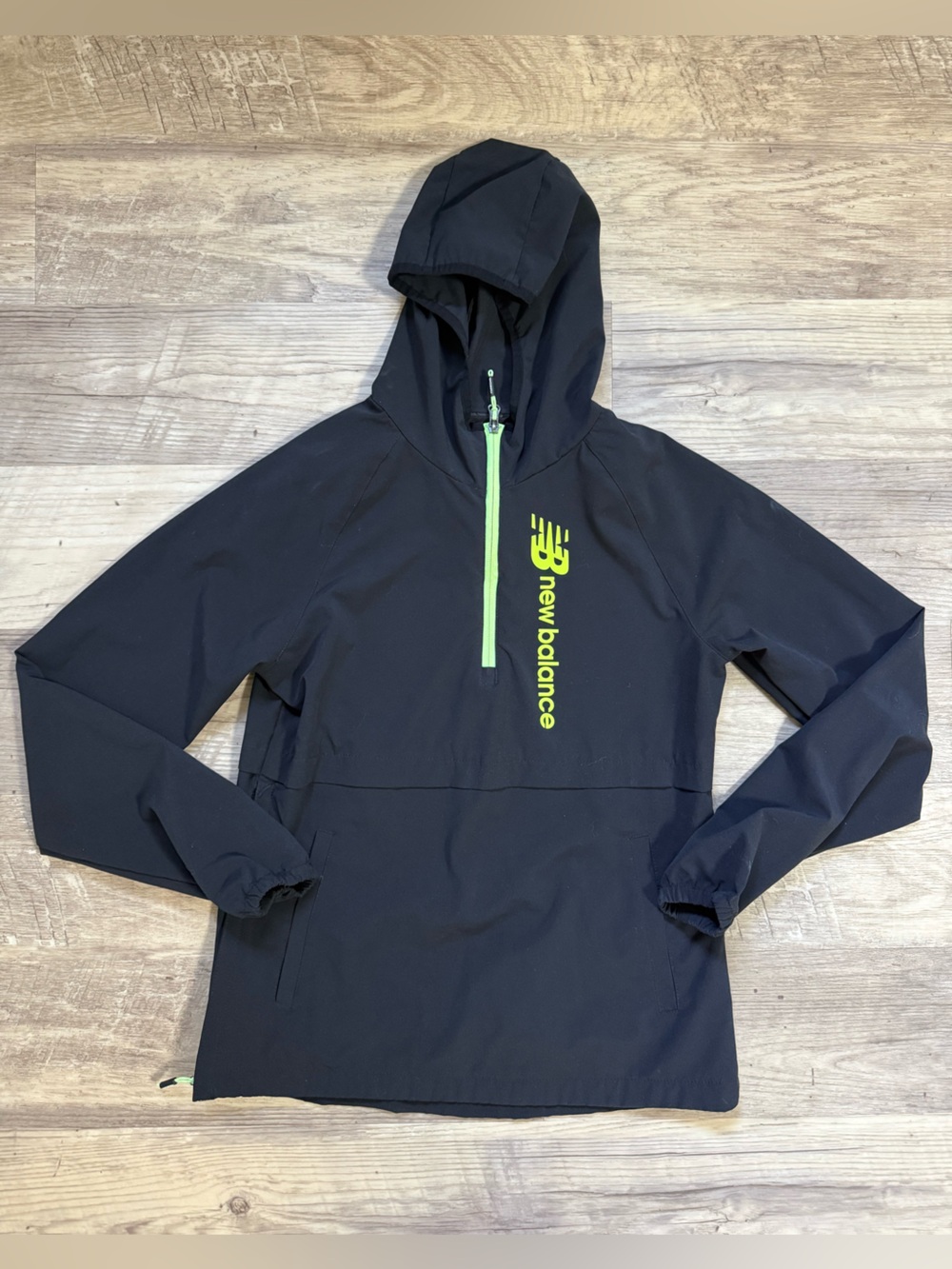 New Balance Black Hooded Windbreaker with Neon Green Logo
